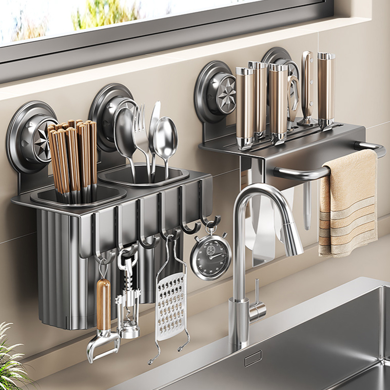 Suction Wall‑Hung Kitchen Cutl - Kitchen Gadgets Rack Storage review and price
